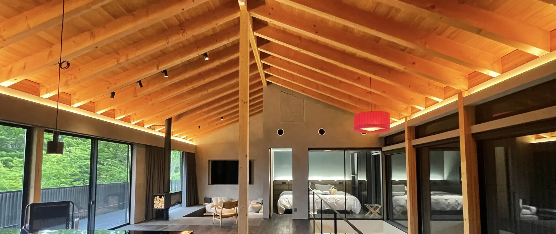 Vaulted timber living room — Hakone, Japan